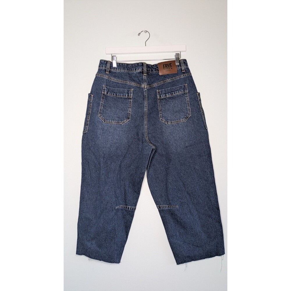FRYE AND CO High Rise Barrel Utility Jeans Size 8 Medium Wash Wide Leg Crop Raw - Picture 2 of 10